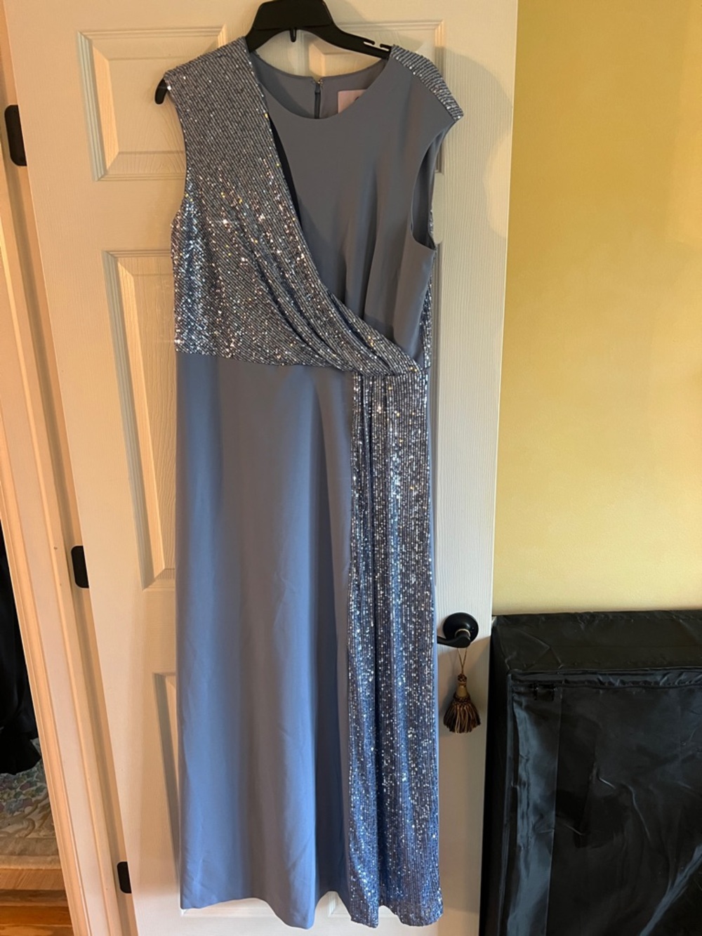 JS Collections Light Blue Sleeveless Sequin-Trim Maxi Dress
